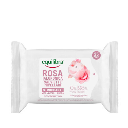 Equilibra Rosa Micellar Face Cleansing Wipes with Rose, Hyaluronic Acid, 25 Pieces