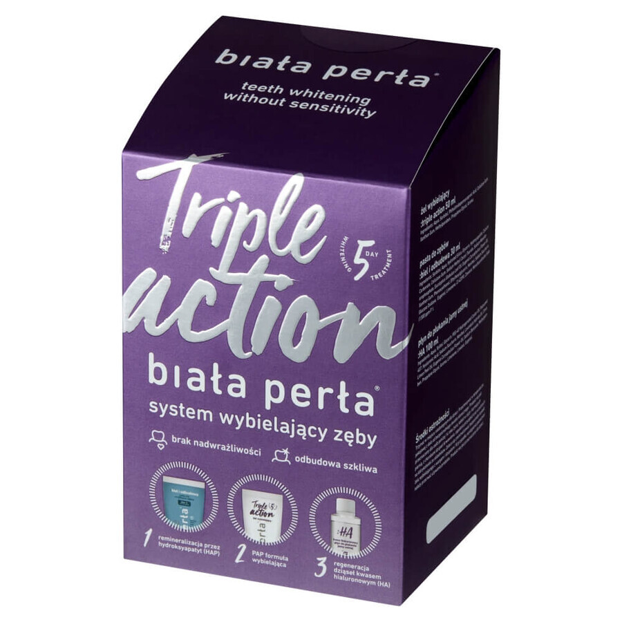 White Perła Triple Action, kit de blanchiment des dents à domicile avec système de superposition, traitement de 5 jours