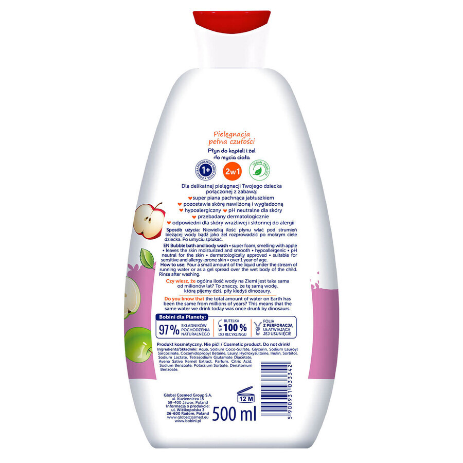 Bobini Fun, badvloeistof en body wash gel, appel, 500 ml