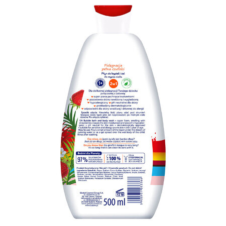 Bobini Fun, badvloeistof en body wash gel, aardbei, 500 ml