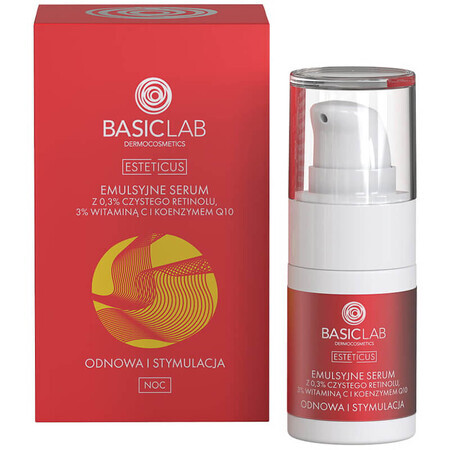 BasicLab Esteticus, sérum émulsion au rétinol pur 0,3% pour la nuit, le renouvellement et la stimulation, 15 ml