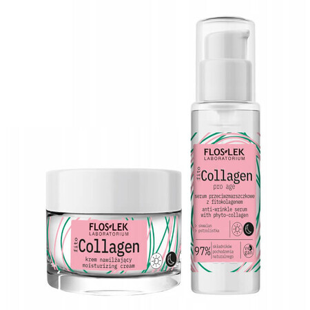 Flos-Lek FitoCollagen Pro Age set, vochtinbrengende crème met fytocollageen voor dag en nacht, 50 ml + antirimpelserum, 30 ml