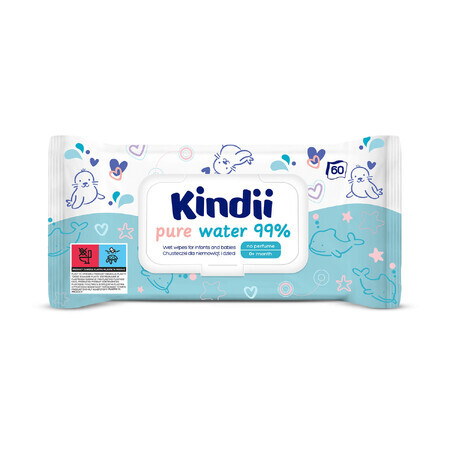 Kindii Pure Water 99%, vochtige doekjes voor baby&#39;s en kinderen, 60 stuks