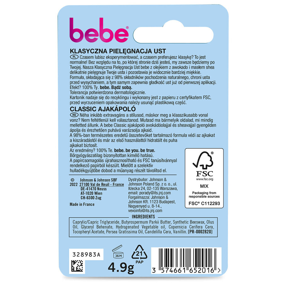 Bebe Young Care, ruj clasic, 4.9 g