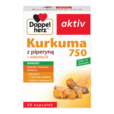 Doppelherz aktiv Kurkuma 750 met Piperine + Vitamine D, 30 capsules