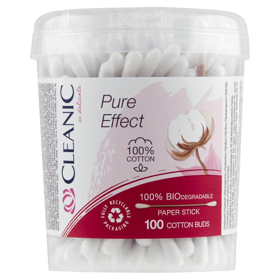 Cleanic Pure Effect, cotons-tiges biodégradables, 100% coton, 100 pièces