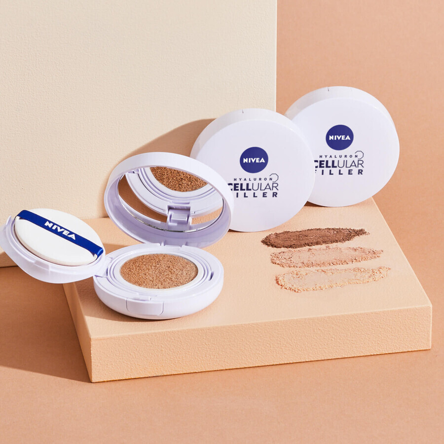 Nivea Cellular Hyaluron Filler 3 en 1 Cushion, crema-primer antiarrugas en una almohadilla, 01 light, SPF 15, 15 g