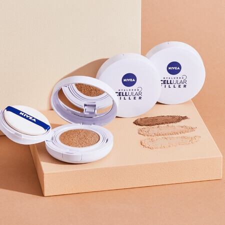 Nivea Cellular Expert Finish 3in1 Care Cushion, antirimpelcrème-foundation in een kussen, 02 naturel, SPF 15, 15 g