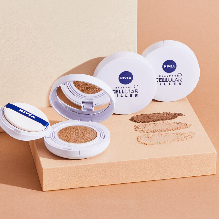 Nivea Cellular Expert Finish 3in1 Care Cushion, fond de teint crème anti-rides dans un oreiller, 02 naturel, SPF 15, 15 g