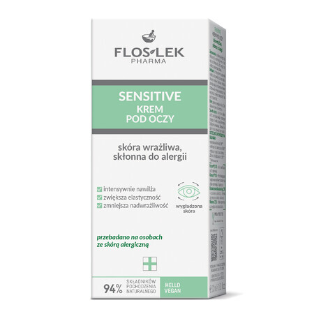 Flos-Lek Sensitive, crème contour des yeux, peaux sensibles et sujettes aux allergies, 30 ml