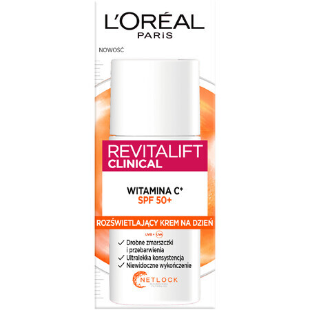 L&#39;Oréal Revitalift Clinical, crème visage de jour illuminatrice, vitamine C, SPF 50+, 50 ml