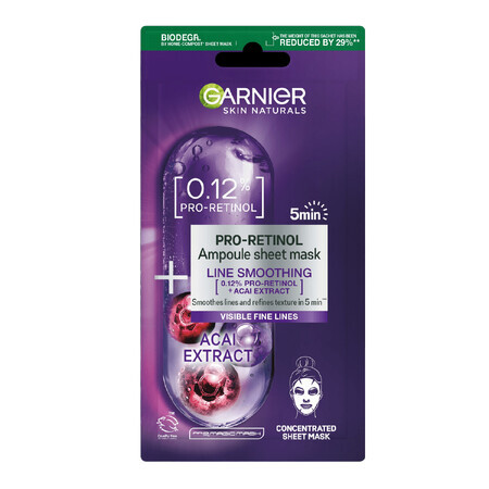 Garnier Skin Naturals Pro-Retinol, gladmakend masker op stof, met 0,12% pro-retinol, 1 stuk