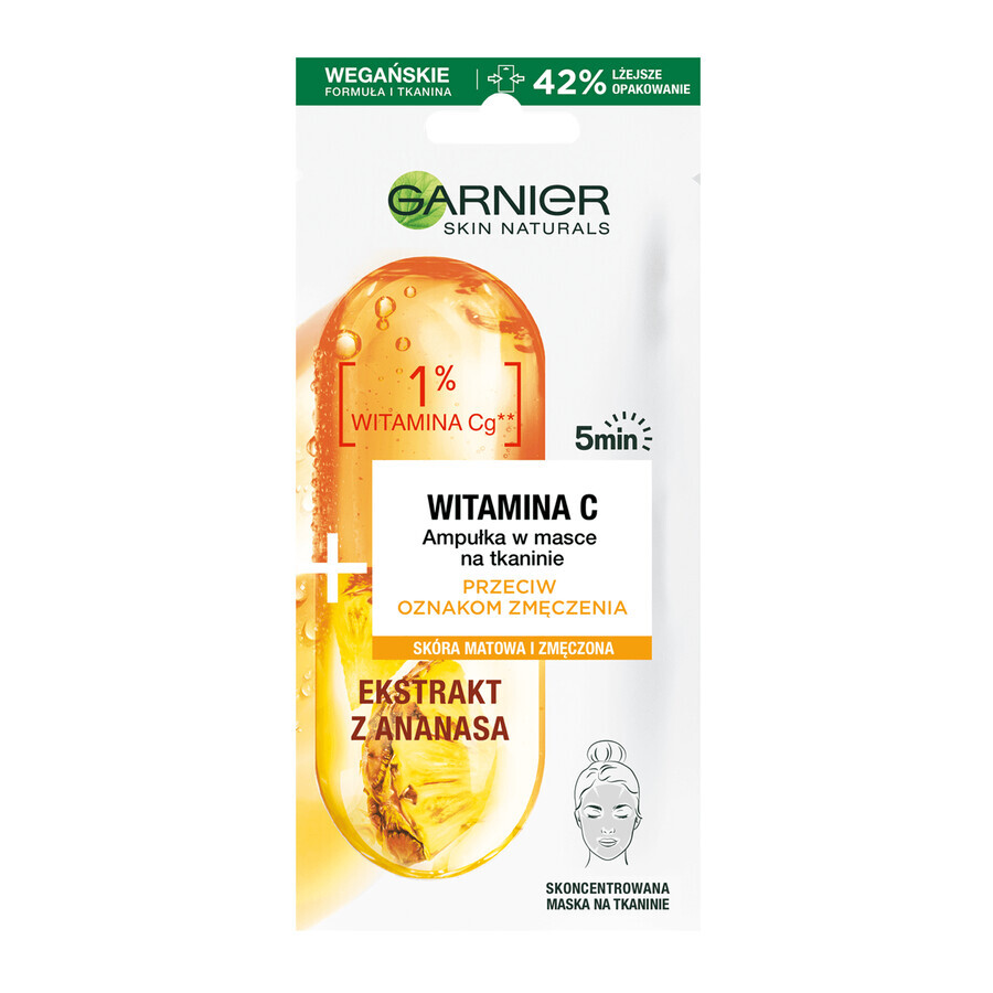 Garnier Skin Naturals, antivermoeidheidsampul in stoffen masker, vitamine C en ananas, 15 g