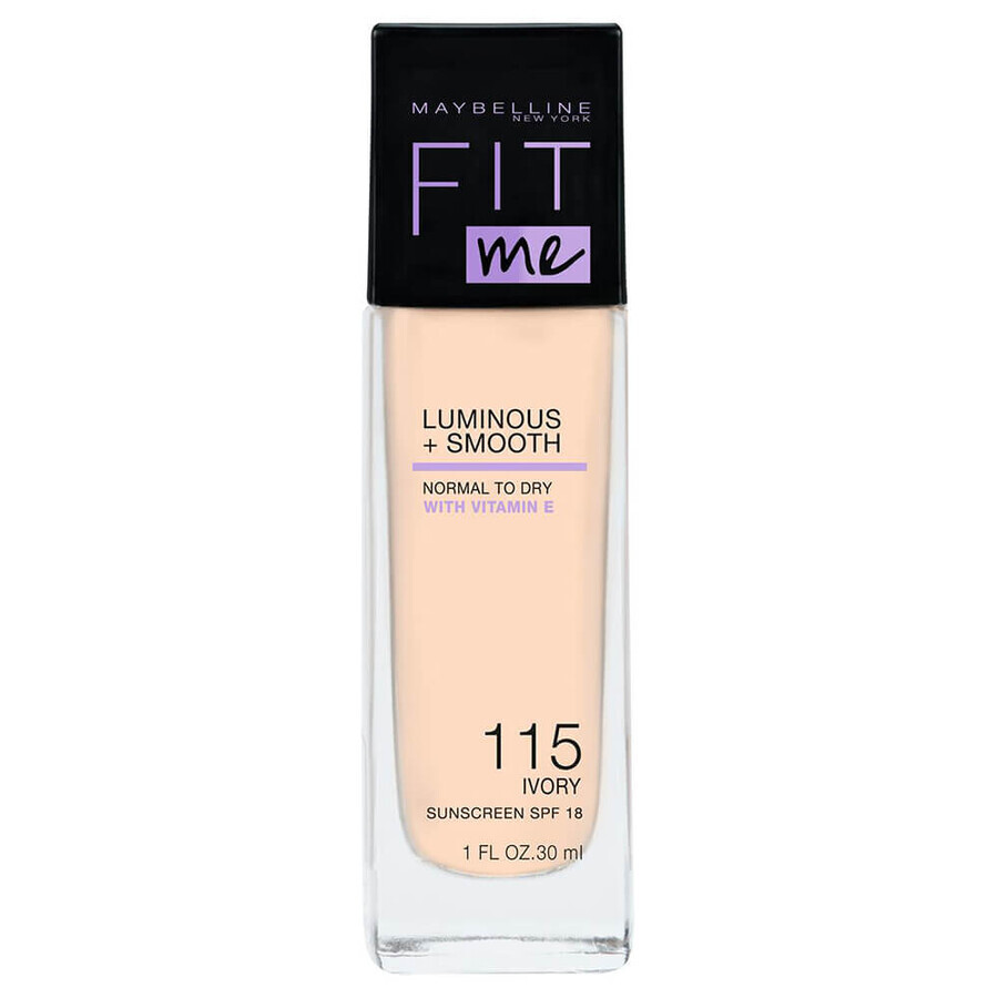 Maybelline Fit Me Luminous + Smooth Foundation 115 Ivory, 30 ml - Leichte Foundation für strahlende Haut, ideal für einen natürlichen Look.