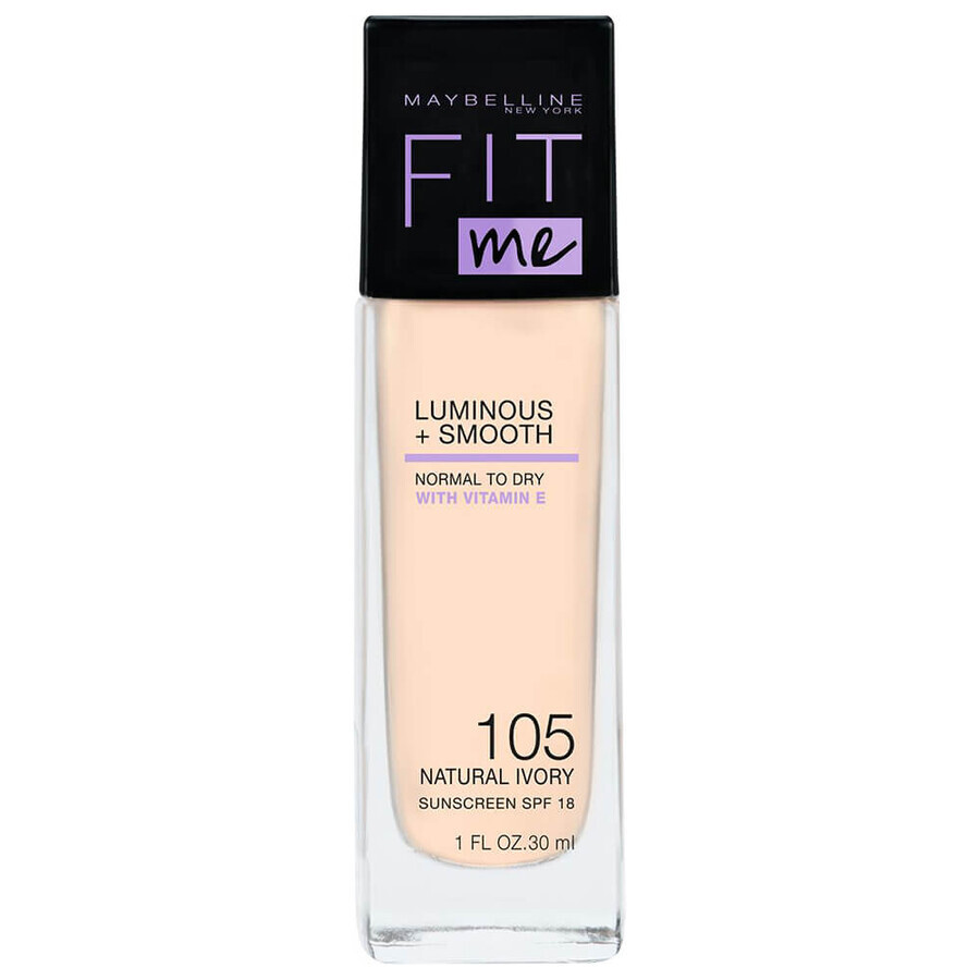 Maybelline me va! Fond de teint lumineux et lisse, n° 105 Ivoire naturel, 30 ml