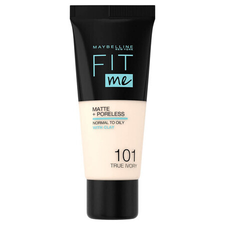 Maybelline past bij mij! Matte en poriënloze, matterende foundation, nr. 101, True Ivory, 30 ml