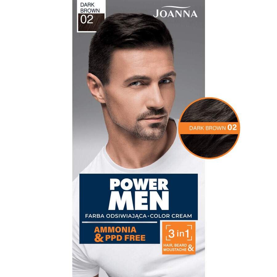 Joanna Power Men, tinte para cabello, barba y bigote, 02 marrón oscuro, 1 unidad