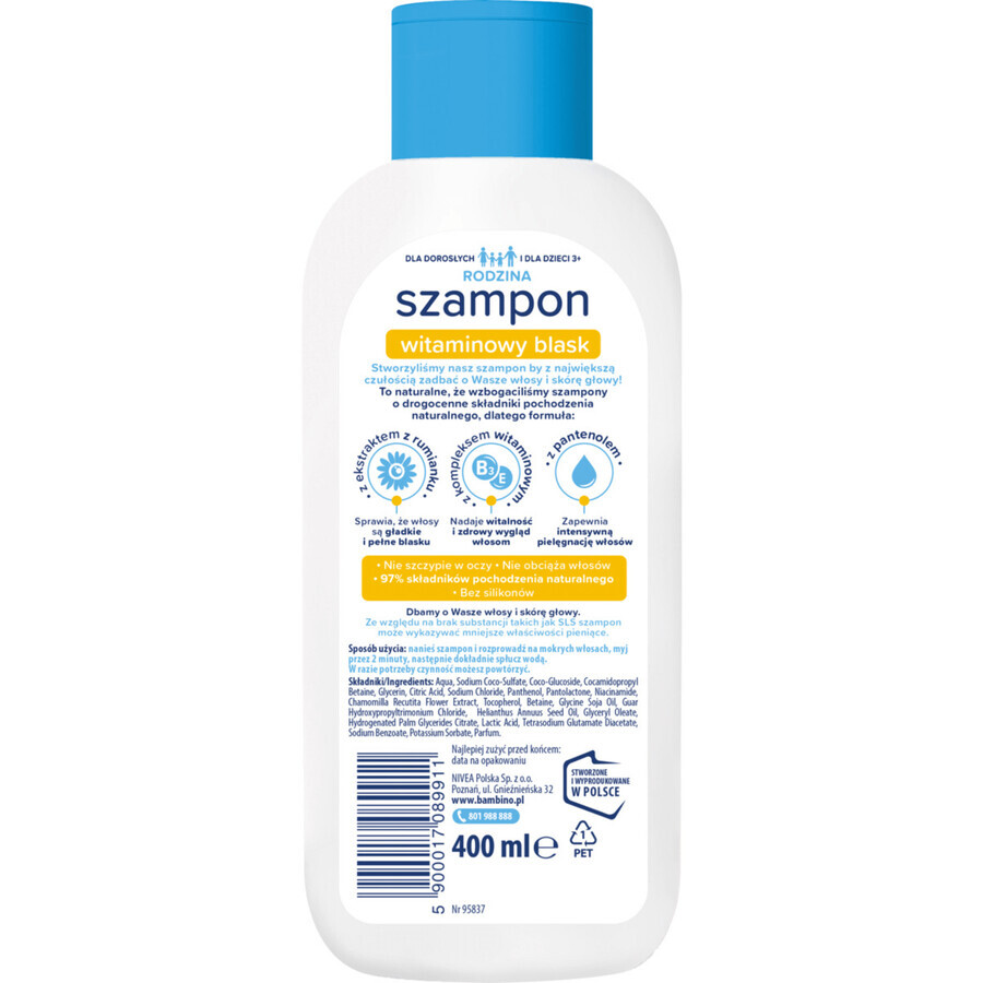 Shampoo Famiglia Bambino con Vitamine per Luminosità Capelli 400ml