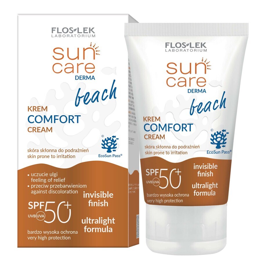 Flos-Lek Sun Care Derma Beach, crème visage et corps, SPF 50+, 50 ml