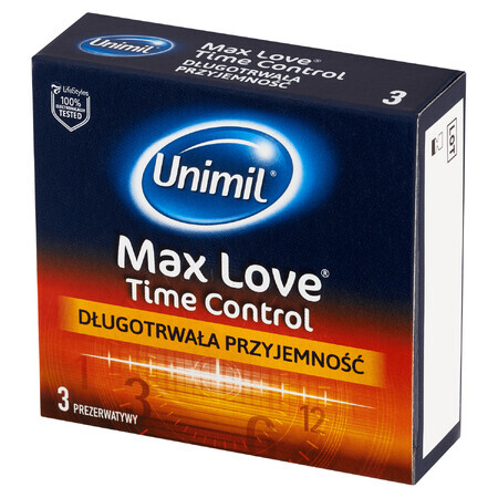 Unimil Max Love, condooms met gel die het moment van ejaculatie vertragen, 3 stuks