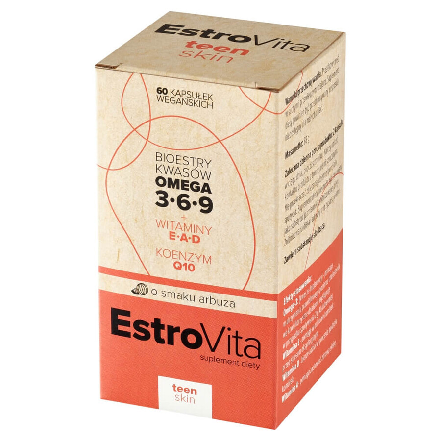 EstroVita Teen Skin, esteri de acizi grași Omega 3-6-9, aromă de pepene verde, 60 capsule vegane