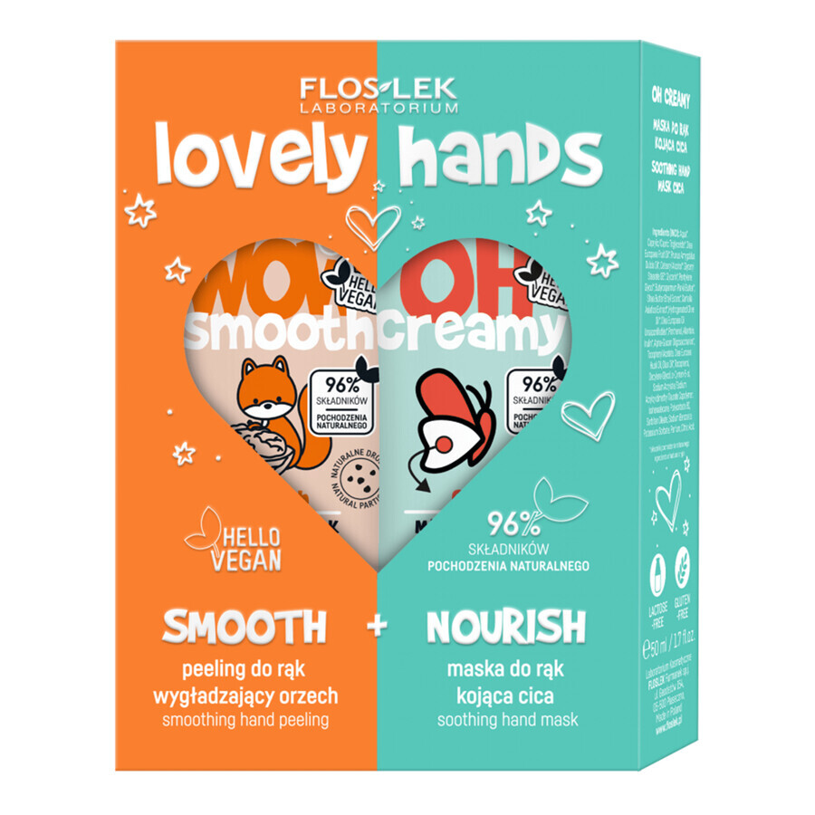 Flos-Lek Lovely Hands coffret soin fortifiant, Wow Smooth, gommage lissant pour les mains, 50 g + Oh Creamy, masque apaisant pour les mains, 50 ml