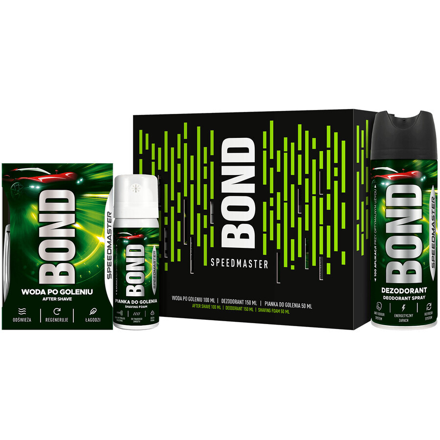 Coffret Bond Speedmaster, après-rasage, 100 ml + déodorant, 150 ml + mousse à raser, 50 ml