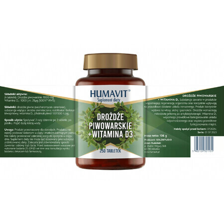 Humavit Biergist + Vitamine D3, 250 tabletten