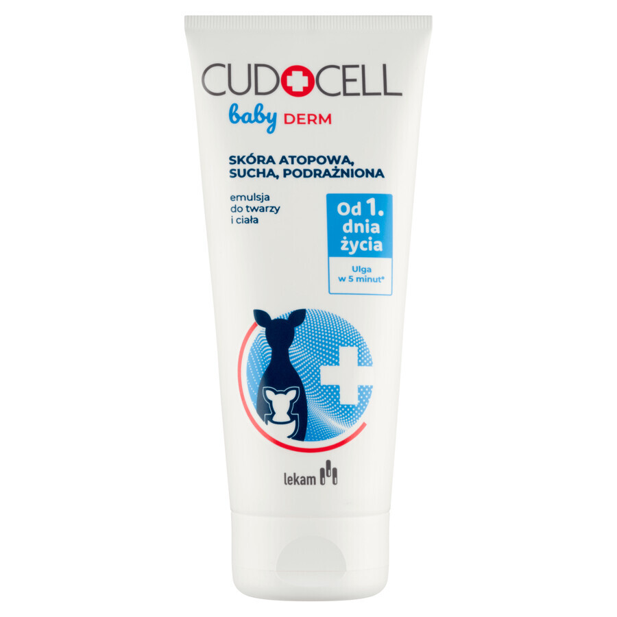 Cudocell Baby Derm, emulsión facial y corporal, piel atópica, seca e irritada, desde el primer día de vida, 180 ml