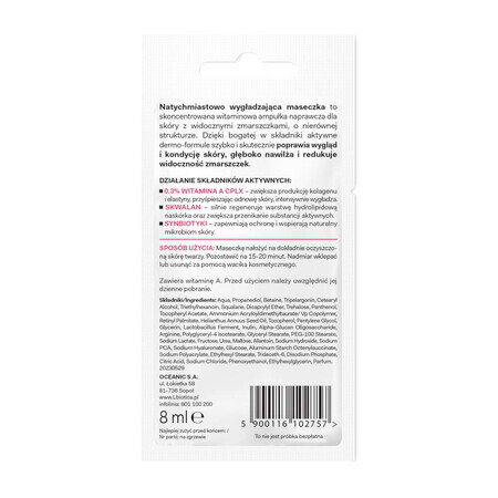 L&#39;Biotica Dermomask, direct gladmakend gezichtsmasker met vitamine A, 8 ml