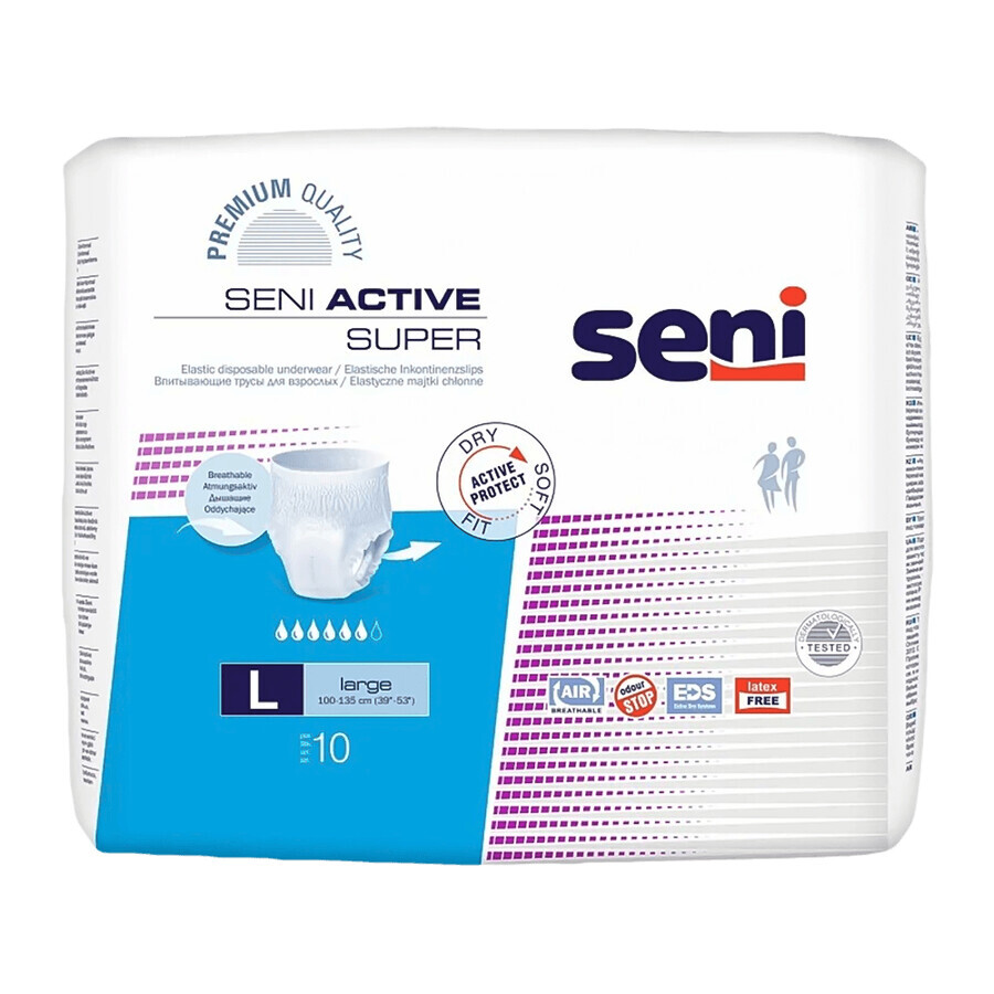 SENI ACTIVE SUPER absorberende slipjes, Large, voor volwassenen, 10 stuks