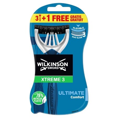 Wilkinson Sword Xtreme3 Ultimate Plus, aparate de ras de unică folosință, 3 bucăți + 1 bucată gratuită