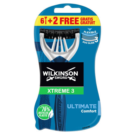 Wilkinson Sword Xtreme3 ​​​​​​Ultimate Plus, rasoirs jetables, 6 pièces + 2 pièces gratuites