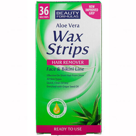 Beauty Formulas, Aloe Vera Wax Strips, body hair removal patches, 36 pieces