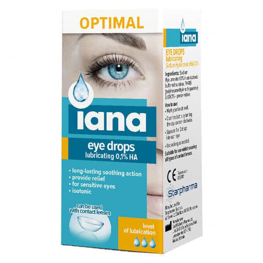 Iana Optimal, hydraterende oogdruppels 0,1% HA, 10 ml