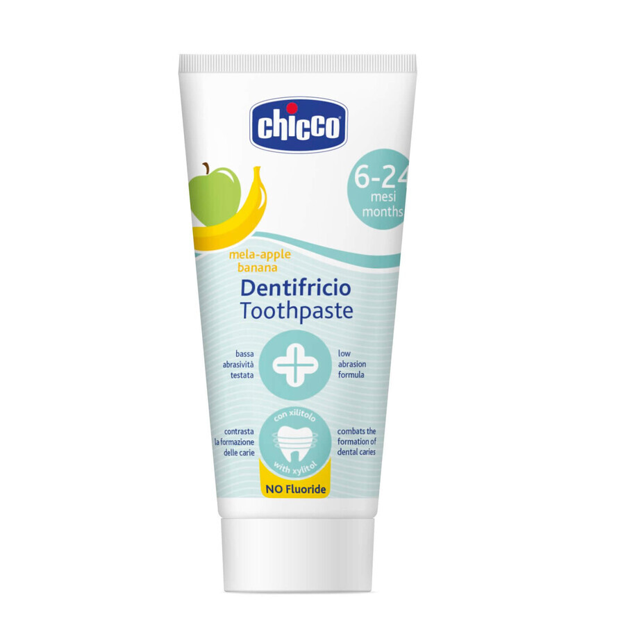 Chicco, fluoridevrije tandpasta, na 6 maanden, appel-banaansmaak, 50 ml