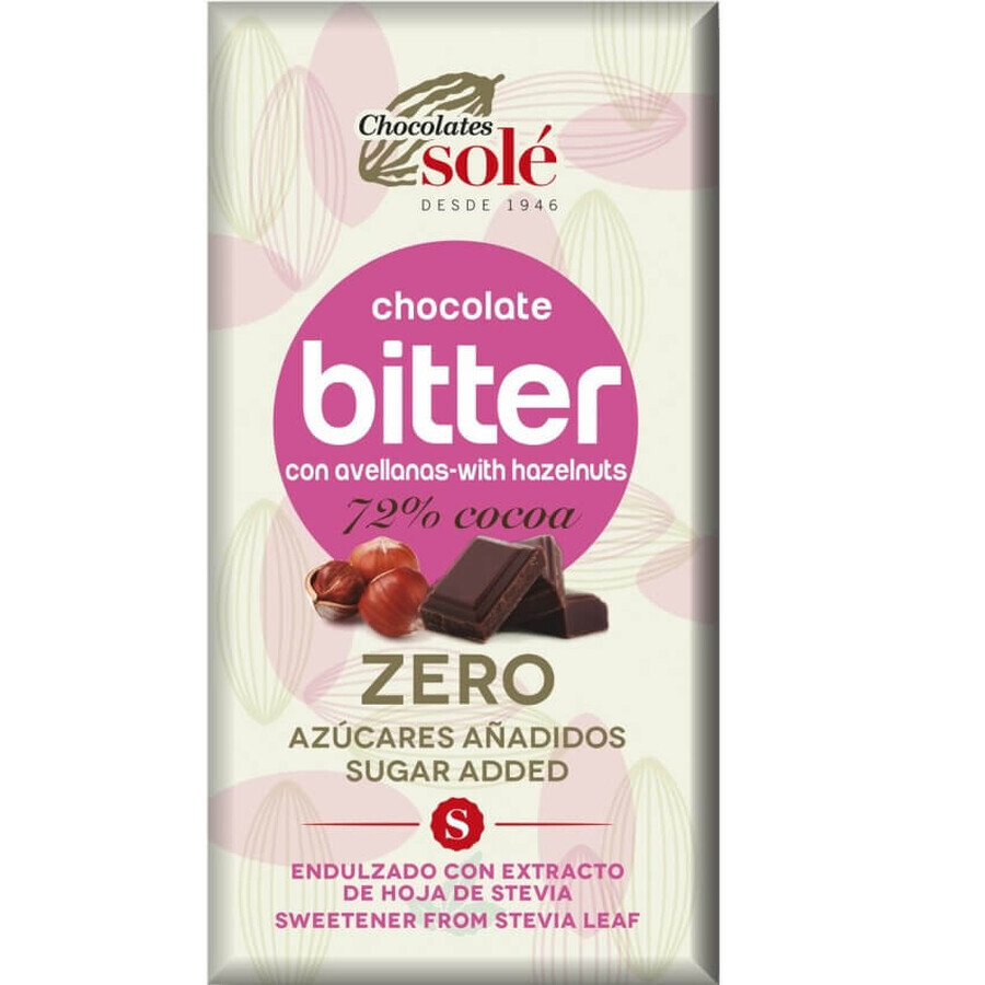 Zwarte chocolade met hazelnoten, met stevia 72% cacao, 100g, Pronat