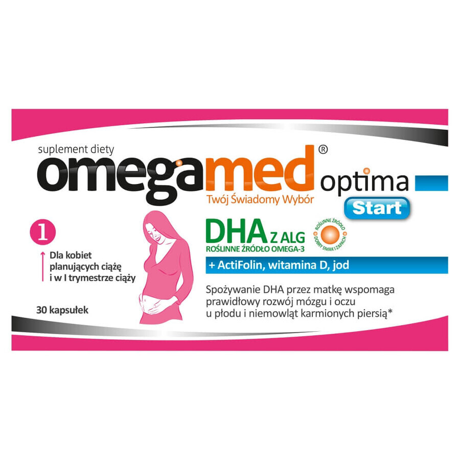 Omegamed Optima Start DHA uit algen voor vrouwen die zwanger willen worden en in de eerste maanden van de zwangerschap, 30 capsules