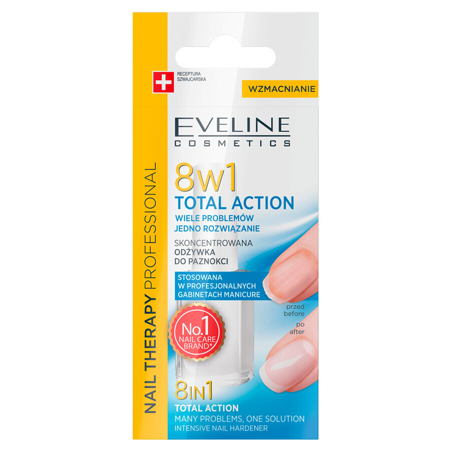 Eveline Cosmetics Nail Therapy Professional, acondicionador de uñas 8en1, 12 ml