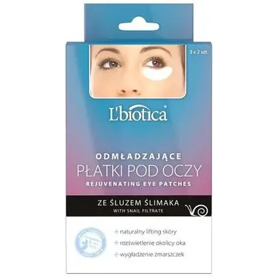 L'Biotica, plasturi de întinerire a ochilor cu mucus de melc, 6 buc.