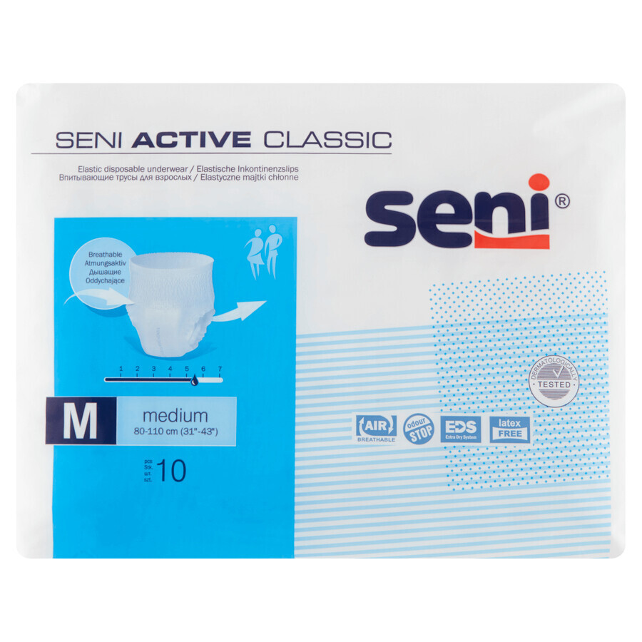 Seni Active Classic, chiloți absorbanți, Mediu, 80-110 cm, 10 bucăți