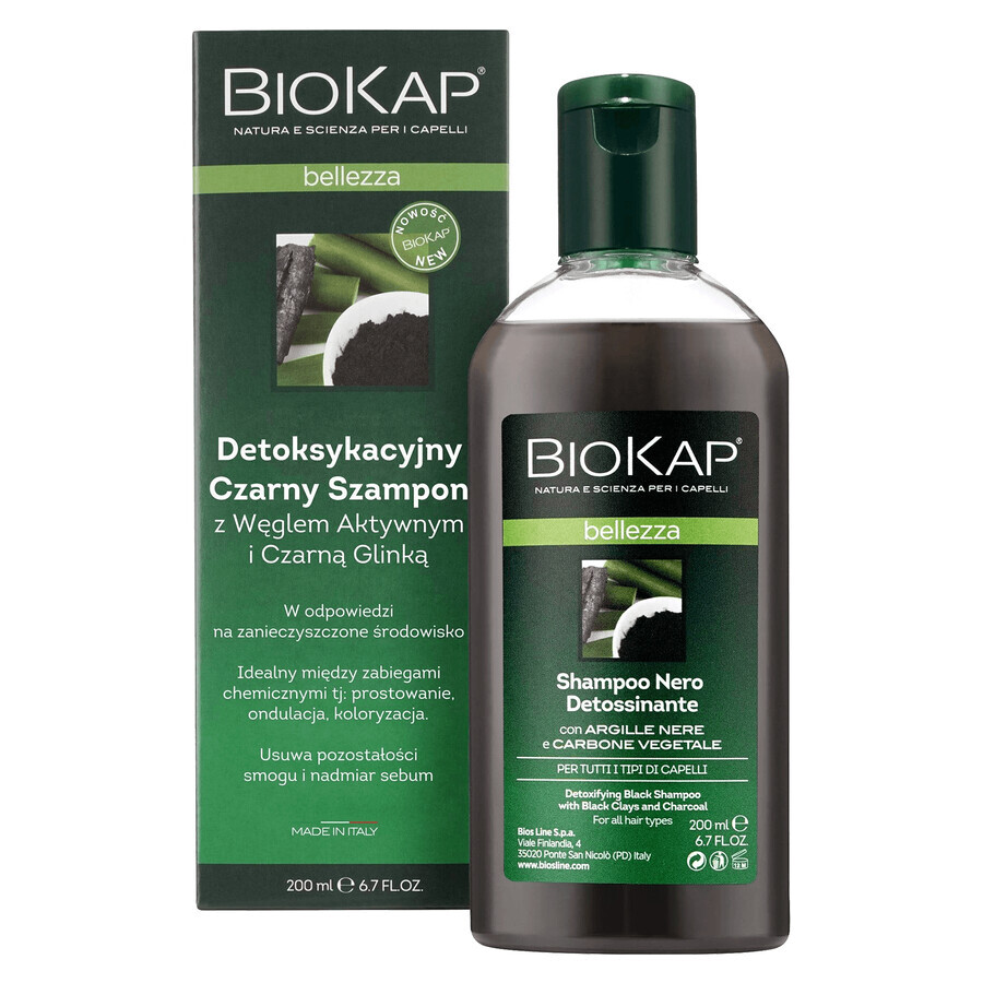 Biokap bellezza, ontgiftende shampoo met zwarte klei en actieve kool, 200 ml