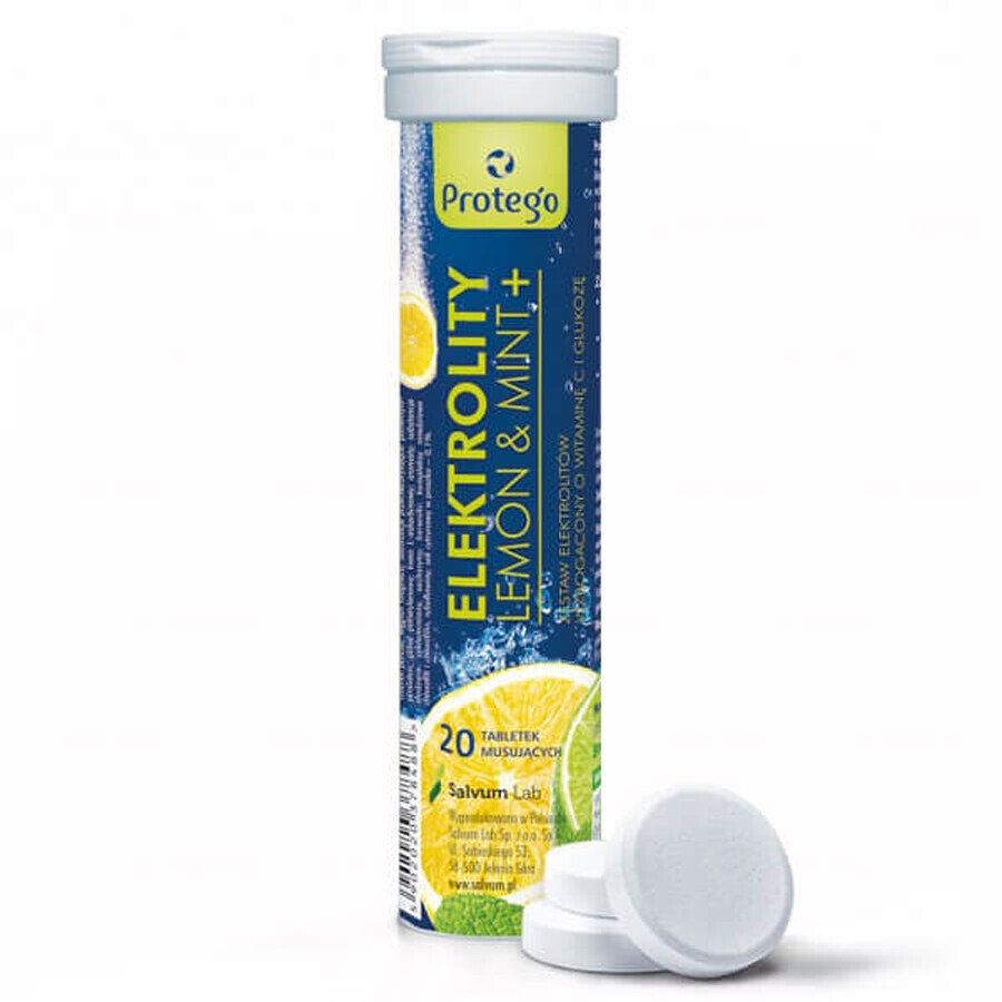 Protego Electrolytes Lemon &amp; Mint+, citroen-muntsmaak, 20 bruistabletten