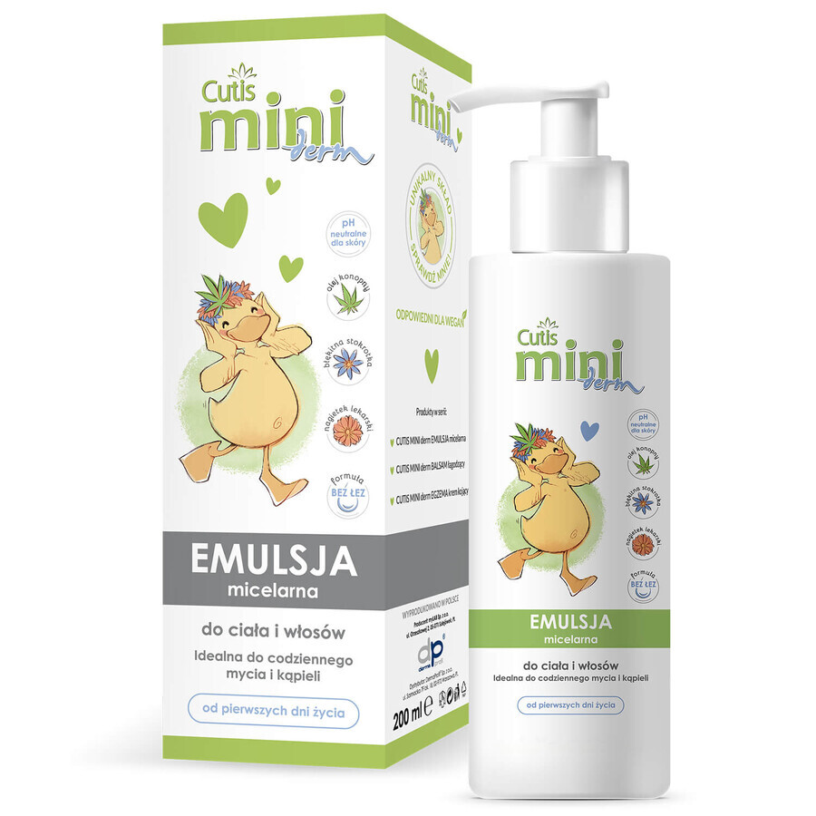 Cutis Mini Derm, micellaire emulsie voor het wassen van lichaam en haar, vanaf de eerste levensdagen, 200 ml