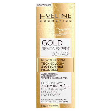 Eveline Cosmetics Gold Revita Expert 30+/ 40+, gel-crème raffermissant doré luxueux pour les yeux et les paupières, 15 ml