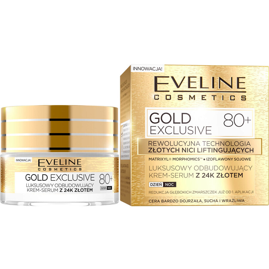 Eveline Cosmetics Gold Exclusive 80+, luxe herstellend crème-serum met 24k goud, 50 ml