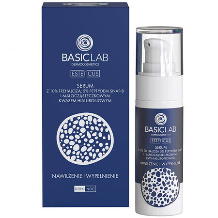 BasicLab Esteticus, serum met trehalose 10%, peptide 5% en hyaluronzuur, hydraterend en vullend, 30 ml