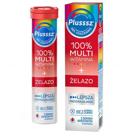 Plusssz 100% Multivitamines + Fer, saveur cerise-orange, 20 comprimés effervescents