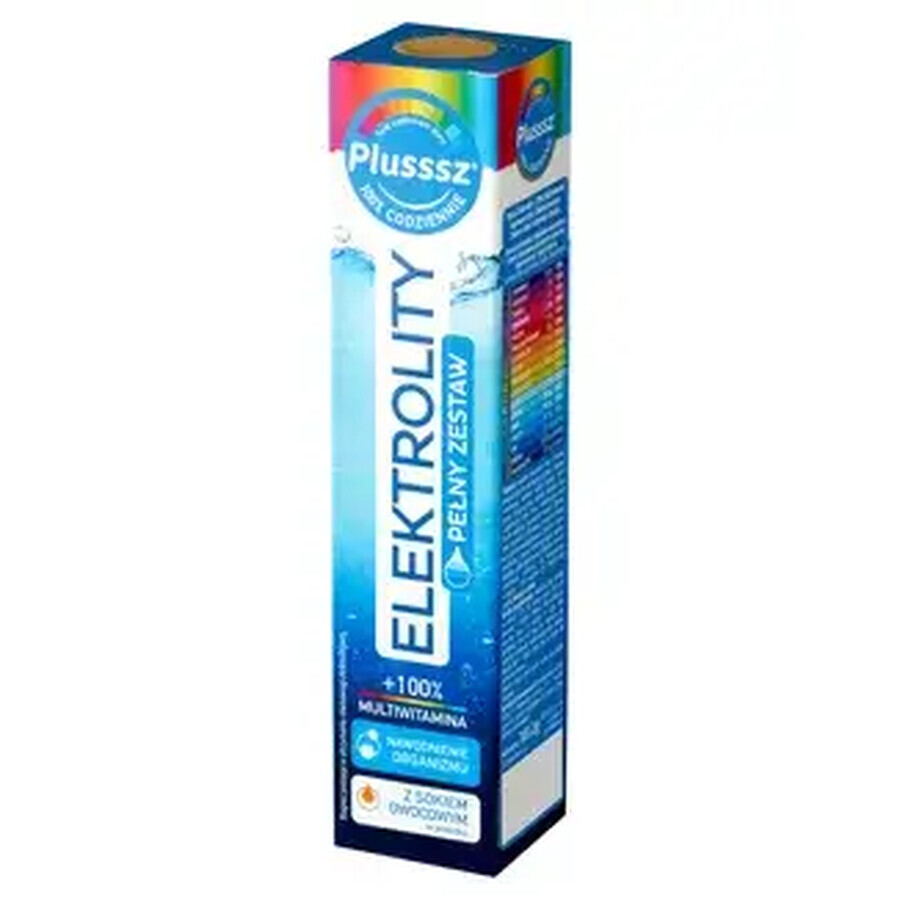 Plusssz Elektrolity + 100% Multivitamins, pineapple-mango flavor, 24 effervescent tablets