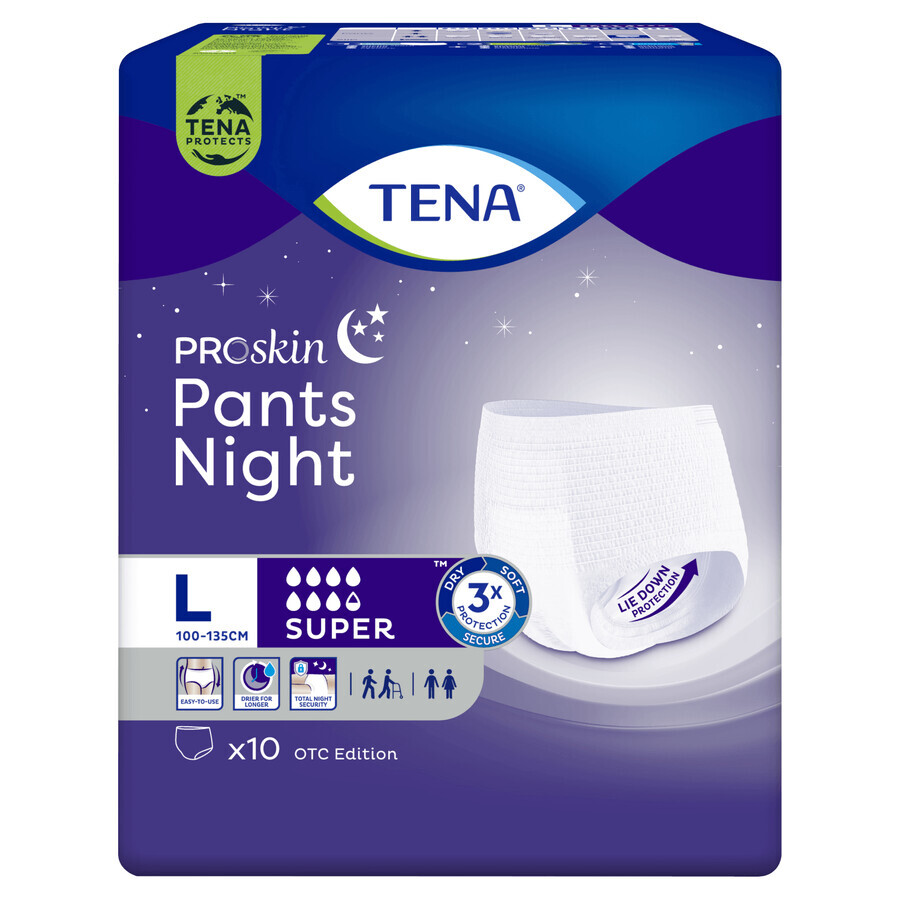 Tena Pants ProSkin Night, OTC Edition absorberend slipje, maat L, 100-135 cm, Super, 10 stuks